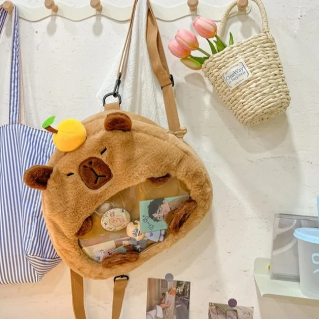 Топ модная сумка на заказ плюшевая Capibara Kawaii Ita с прозрачным окном для булавок