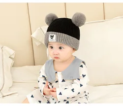 Soft Warm Baby Kids Knitting Hat Cotton Beanie Hat With Big Pompom Hat