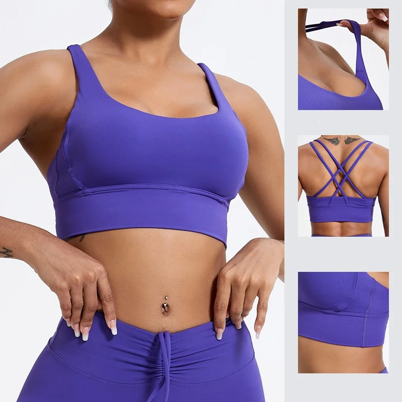 Fashion Styles Women Gym Sexy Cross Back Fitness Bra Wear Wholesale Workout Sport Crop Top Breathable Push Up Bras