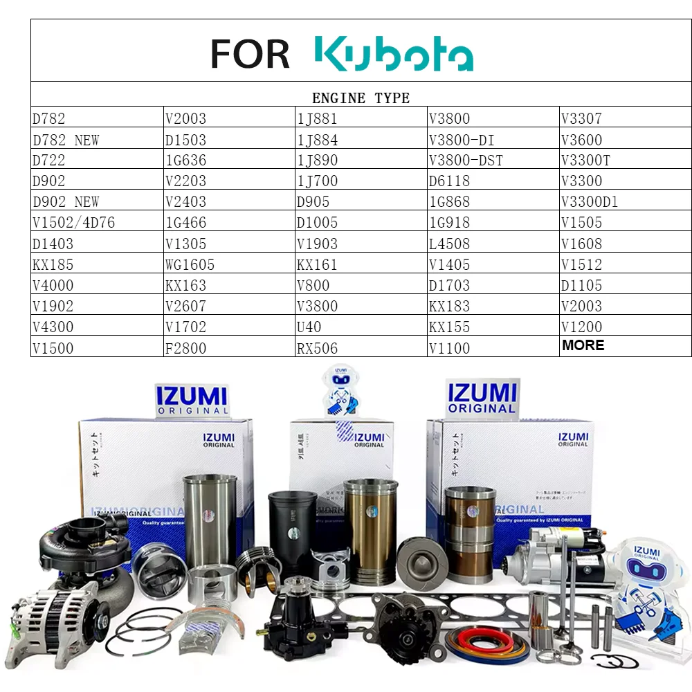 Изуми оригинальный поршень V2003 V2203 V2403 V2607 V3300 V3307 V3600 V3800 V4000 V4300 поршневые детали двигателя Ремонтный комплект для KUBOTA