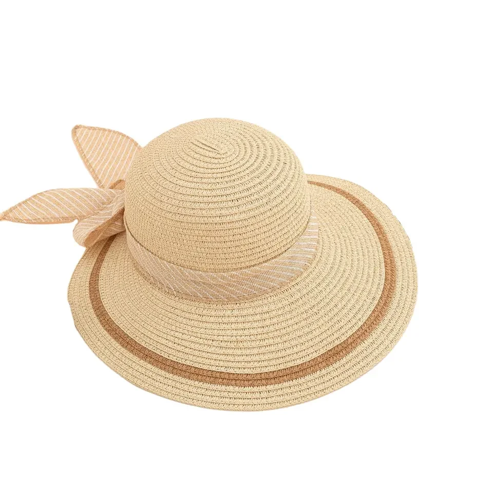 Sun Floppy Hats for Women Custom Paper Logo Wide Brim Lady Plain Wholesale Summer Foldable Paper Straw Hat