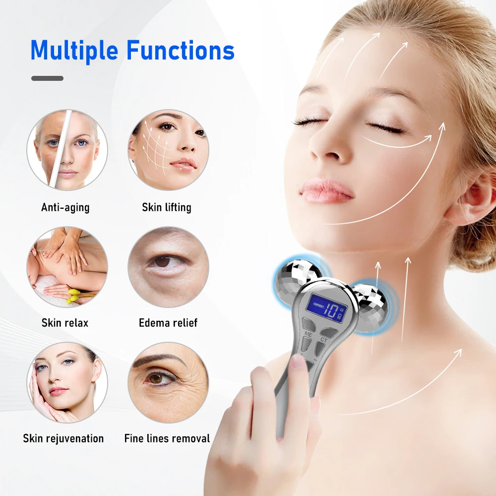 USB charging electric microcurrent 4d facial massage machine skin lifting eye v shape face roller massager