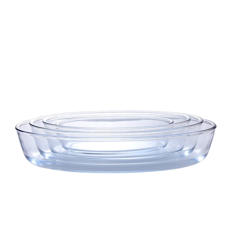 Glass fish plate household steamed fish plate microwave oven oven available high temperature round baking dish large capacity sa