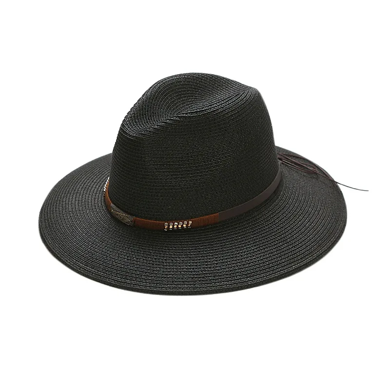 Panama straw hat summer outing beach sunscreen jazz top bowler hat flat brim hat for men and women