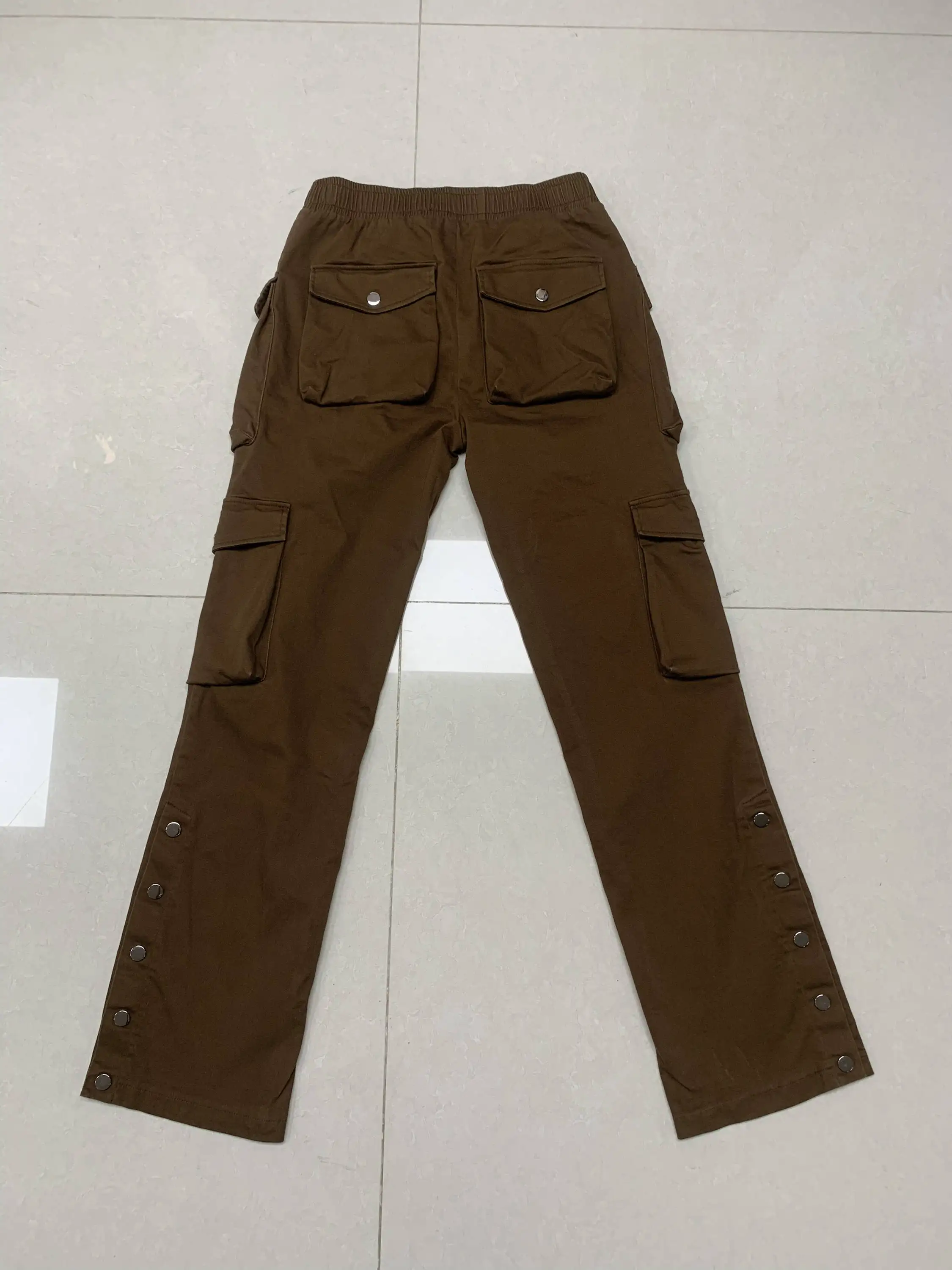 Custom 100% Cotton Mens Trousers With 6 Side Pockets Loose Streetwear Cargo Pant Split Hem Flared Stacked Sweat Pants For Men