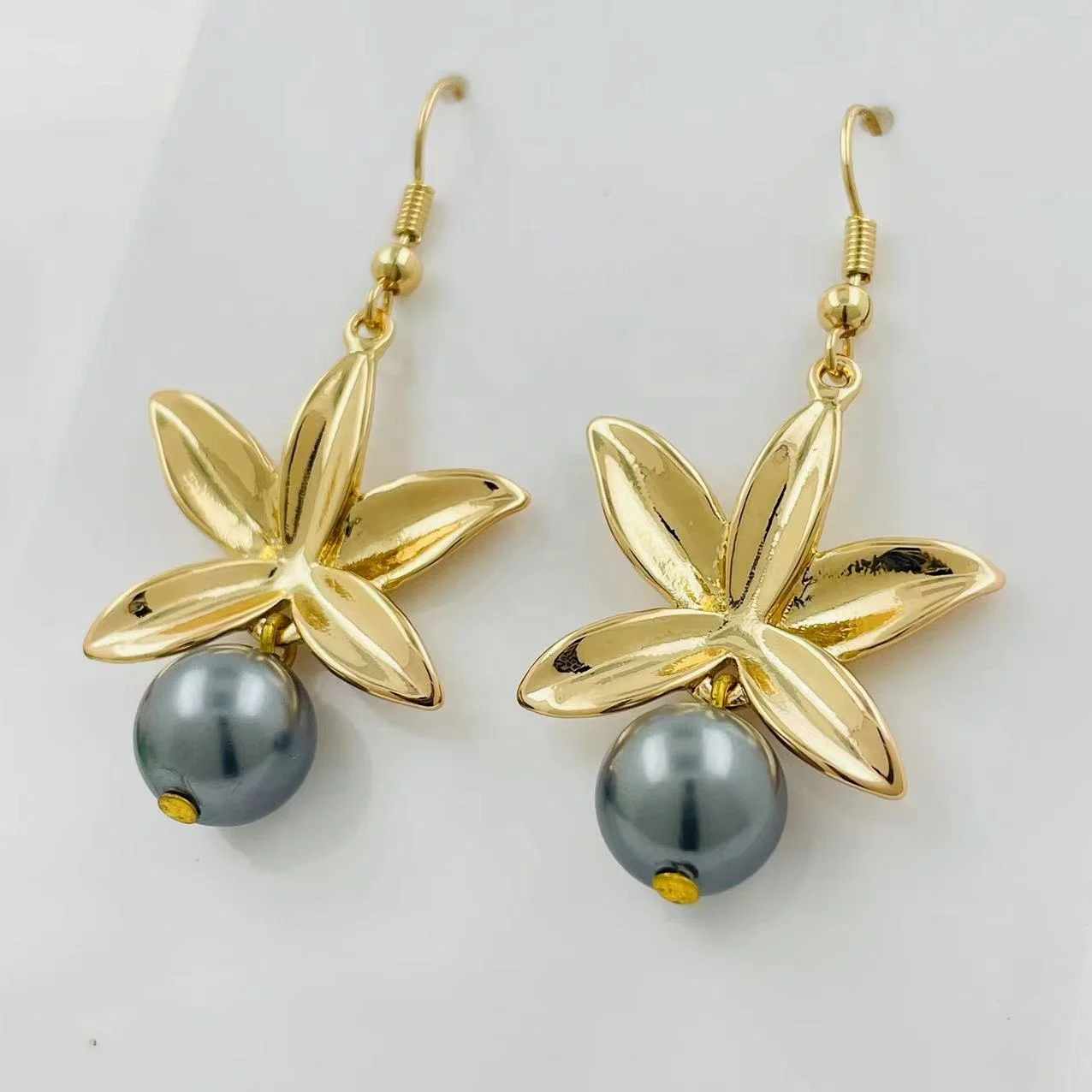 KH04 Flower earring earring Hawaiian tropic jewelry wholesale gold filled hook earring set with shell fresh water pearl for w