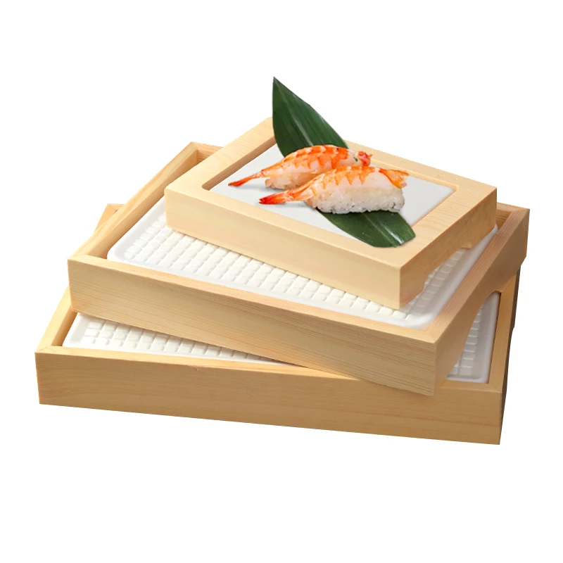 Japanese Sushi plate Sashimi Salmon Ice Plate Ice Saucer Plastic ice tray with wood pallet