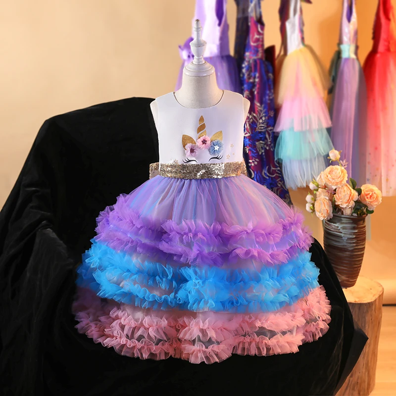 Toddler Birthday Unicorn tutu Dress Party Christening clothes For Baby Girl Princess Girl Dress Clothing Dresses 0706