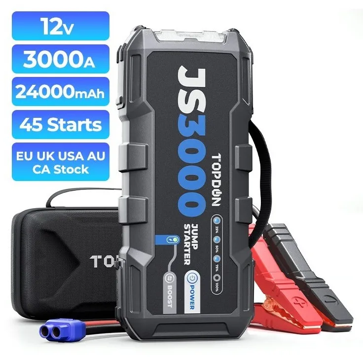 TOPDON Factory ODM OEM JS3000 3000A 24000mAh 12V Portable Battery Booster Power Bank Kit Auto Truck Car Jumper Pack Jump Starter