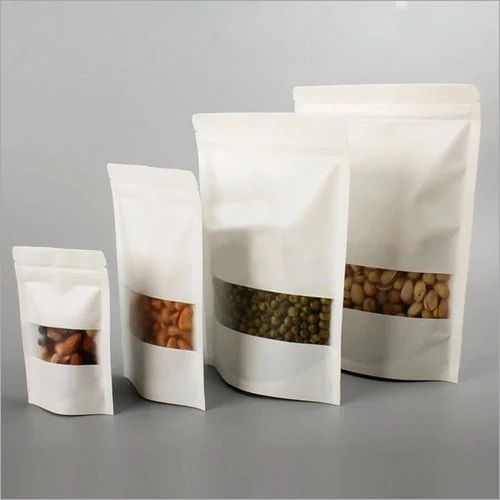 In Stock Matte Zip lock Craft Bag Packaging Standup Pouches Doypack White Kraft Paper Stand Up Pouch for Food with Window