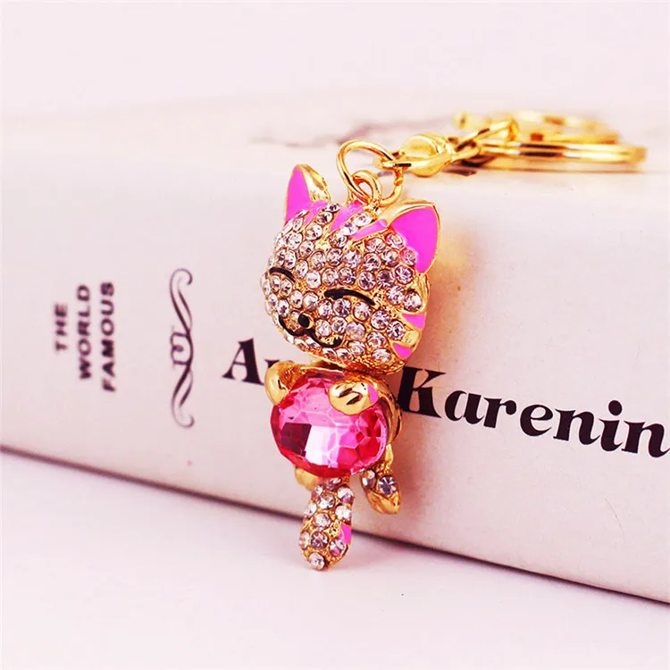Girls Small Gift Crystal Rhinestone Alloy Keychain Female Bag Car Accessories Metal Pendant Cute Lucky