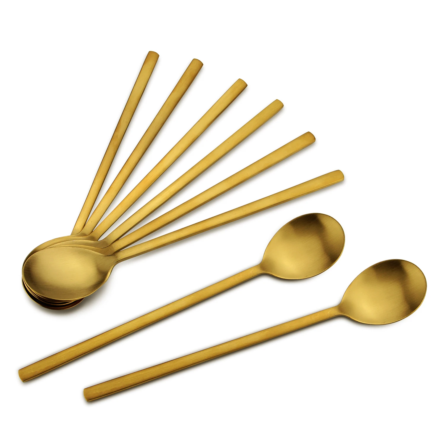 Free Sample Gold Plated Round Soup Spoons Stainless Steel Korean Long Rice Spoon