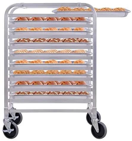 2 Lockable Wheels Bakery Rack 10 Sheet Aluminum Storage Cooling Trolley with Open Shelf for Bakery