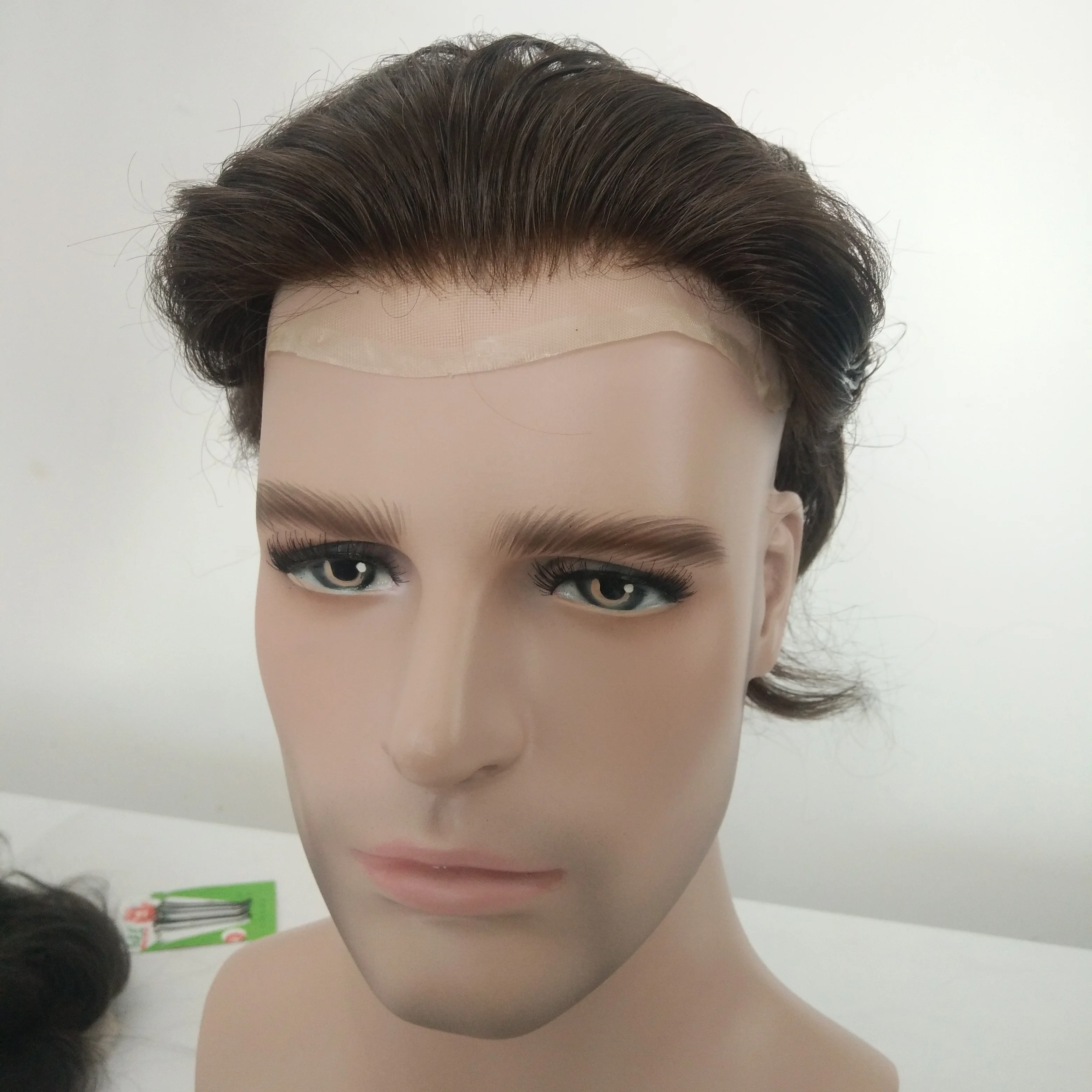 Прочный тонкий сварной однонитевой натуральный парик для мужчин