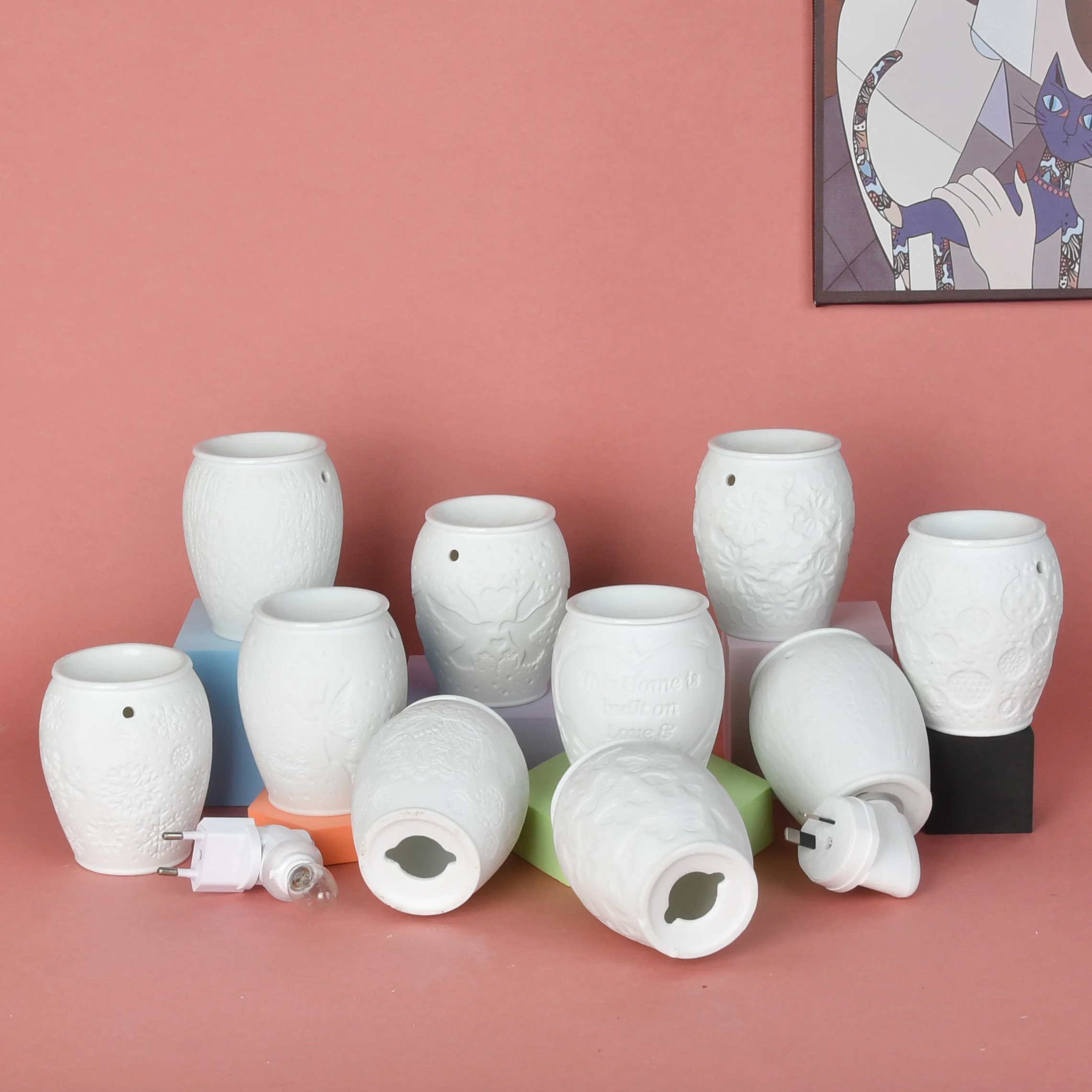 Home hotel decoration oil burner aromatherapy candle wax melter white christmas ceramic house