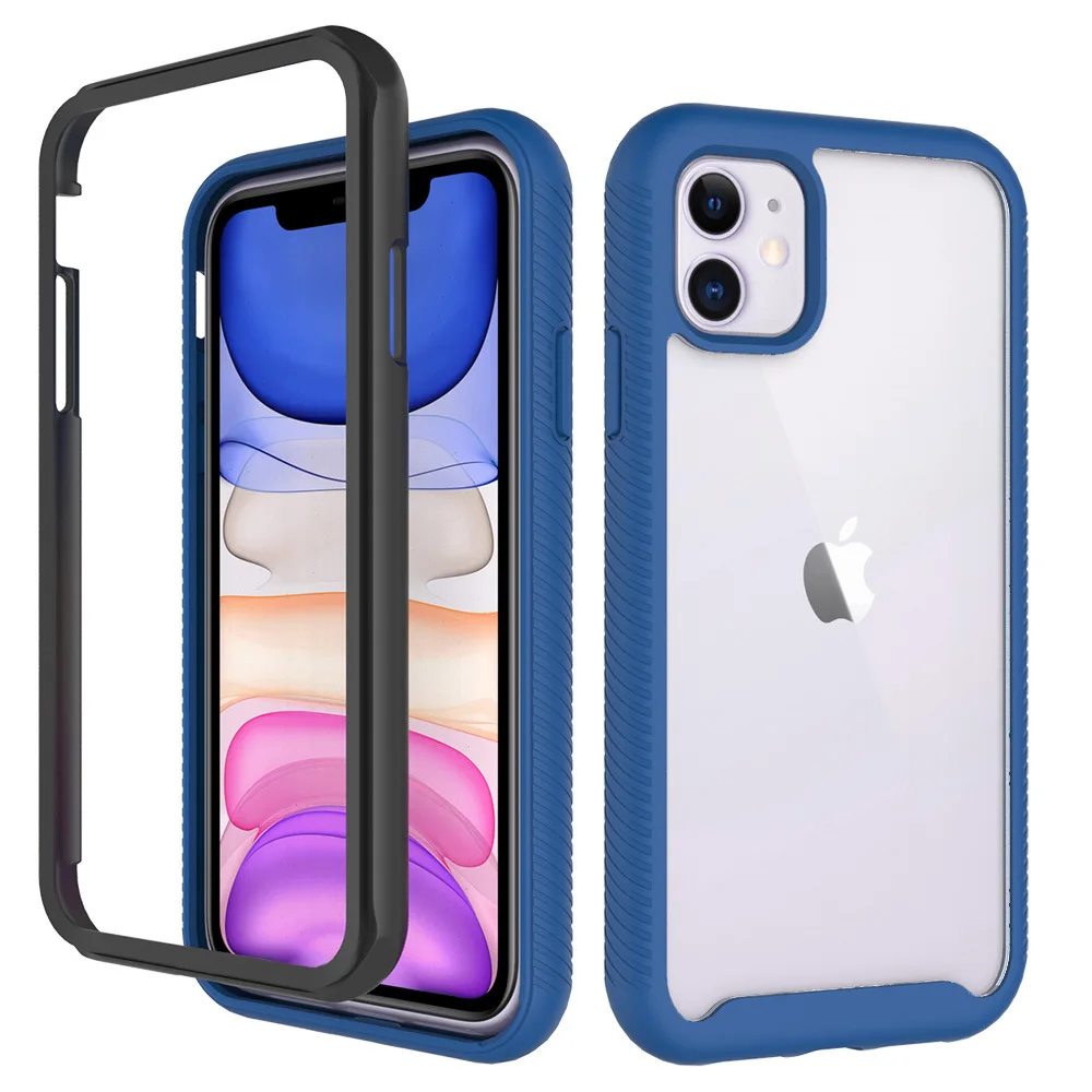 Жесткий чехол для телефона iPhone 11 12 13 Pro Max TPU PC 2 в 1 Гибридный прозрачный жесткий ударопрочный с полным покрытием