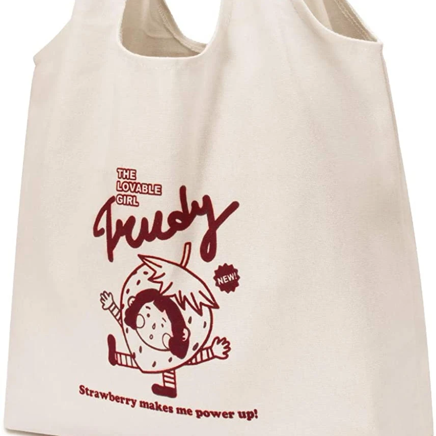 Emie Customizable cartoon print strawberry canvas bag large capacity shoulder bag