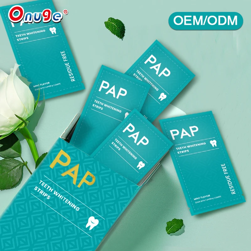 15 min Mild but Effective 3d Residue Free PAP teeth whitening strips with mint flavor wipes OEM packaging