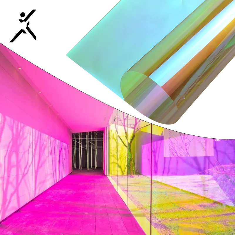 1.35x30M PET Material Self Adhesive Waterproof Removable Glue Rainbow Color Building Glass Dichroic Film