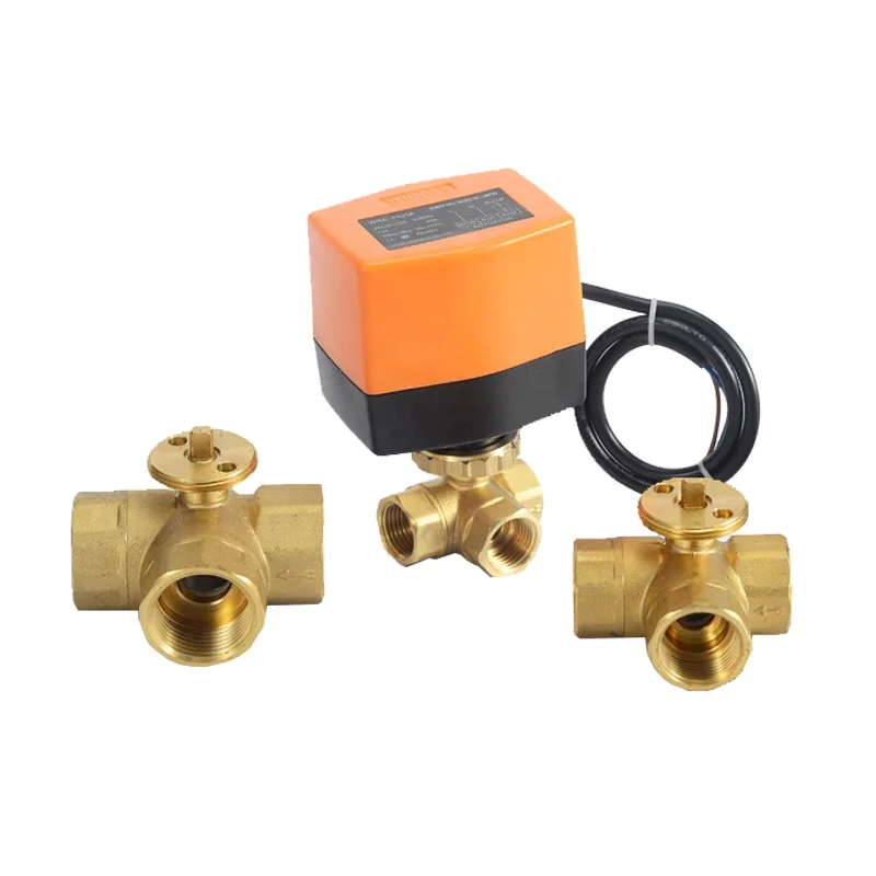 Winvall 24V 110V 220VAC Actuator Brass Valves 3 Way Electric On/off Ball Valve Motorized Cool/Hot Mix Water Ball Valve