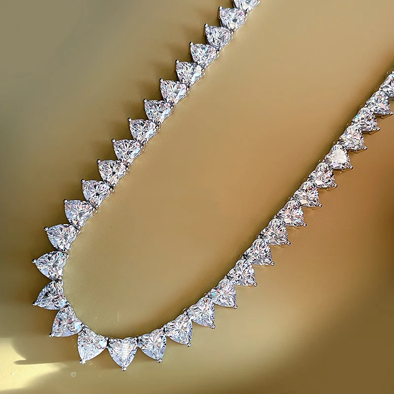 New S925 Silver Heart Necklace 17 Inch White Diamond Necklace High Quality 5A Zircon Factory Direct Sales