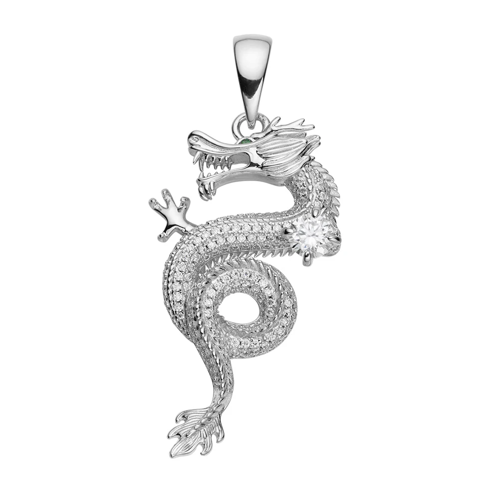 characteristic hiphop sterling silver rhodium plated china traditional cubic zircon dragon pendant