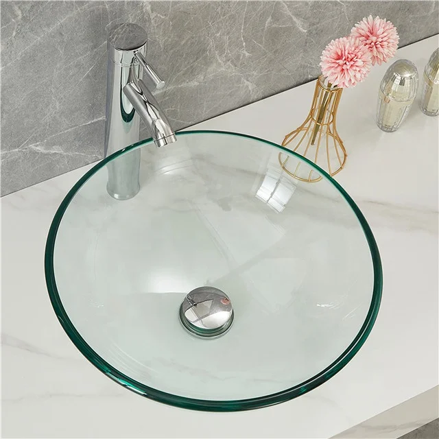 Modern Round Bowl Vanity Sinks Cheap bathroom vessel tempered glass sink wash basin