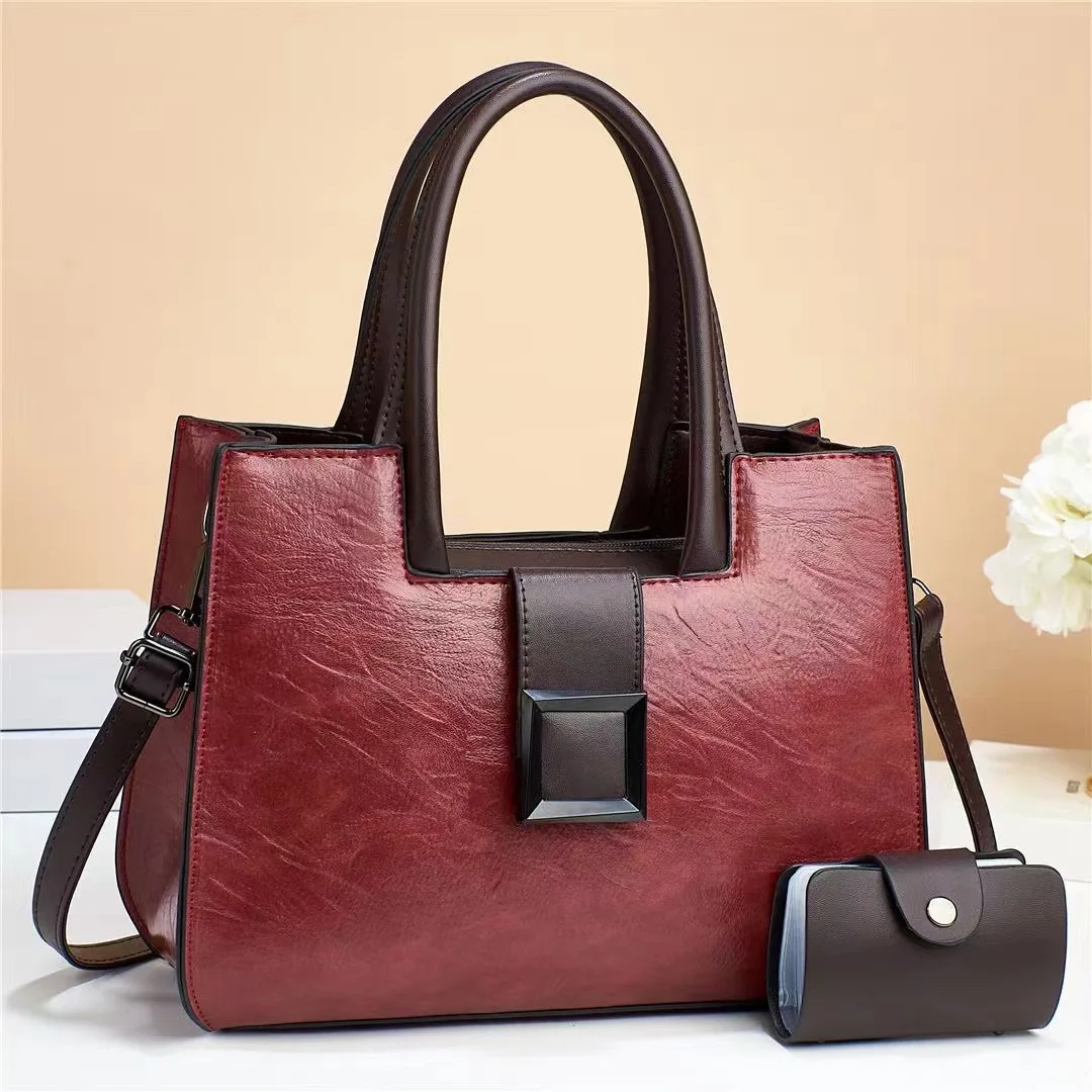 2024 comfortable fashion pure color 2 pieces handbags pu leather large capacity working bags for women