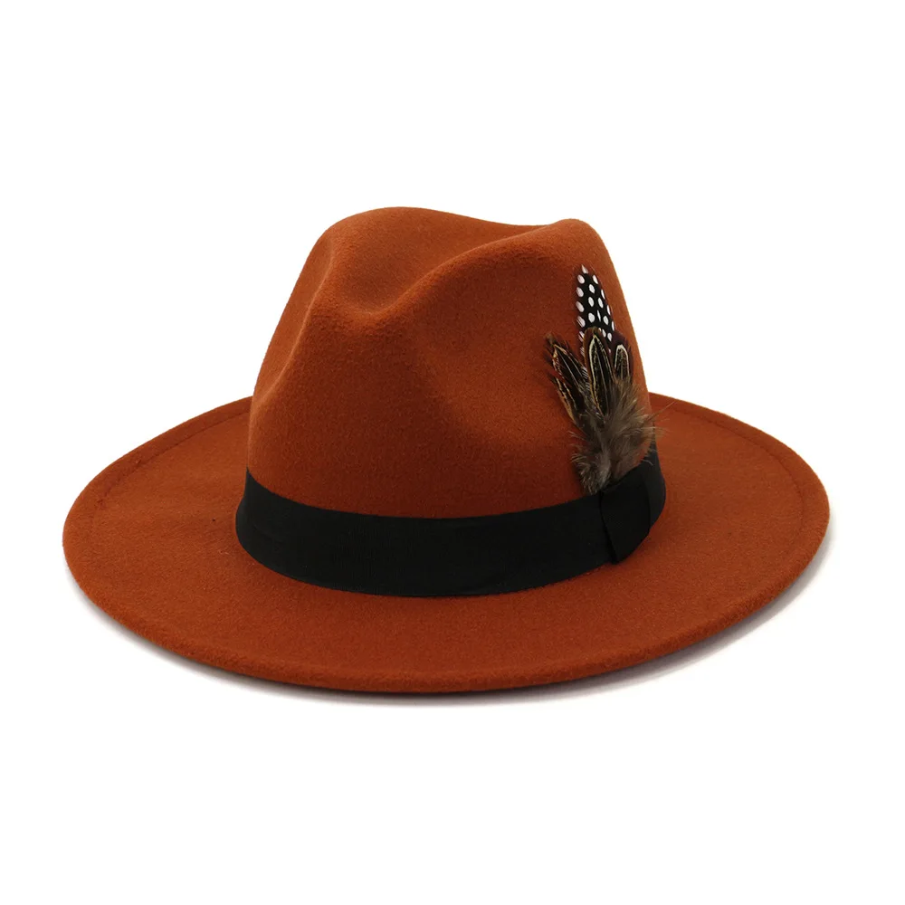 2024 new arrive wholesale tie dye colorful round Jazz felt Hats women wide brim fedora hats with feathers for ladies