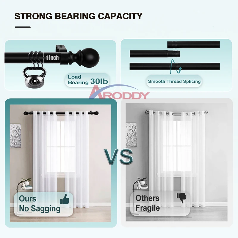 ARODDY 48-84 inch Matte Black Splicing Heavy Duty Metal with Brackets Curtain Rod for Window Decorative Curtain Pole Extendable