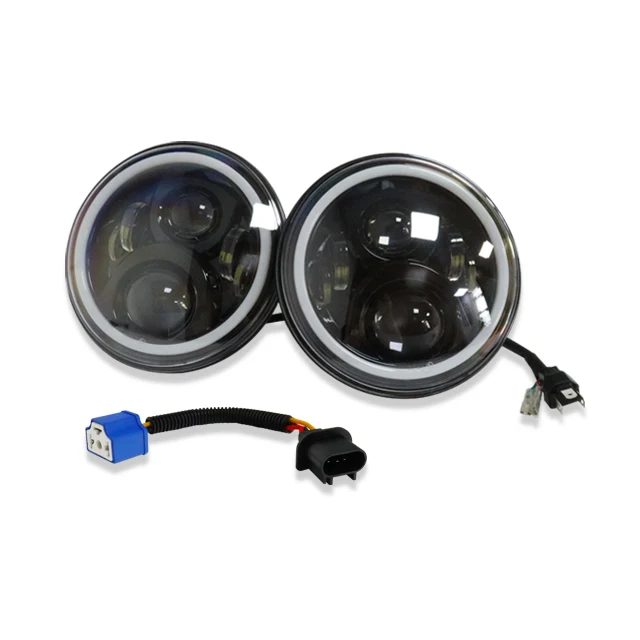 2021 hotsell model 30W 7inch Round Led Headlight Halo Angle Eyes DRL White light Headlamp For  offroad Motorcycle DC 12V