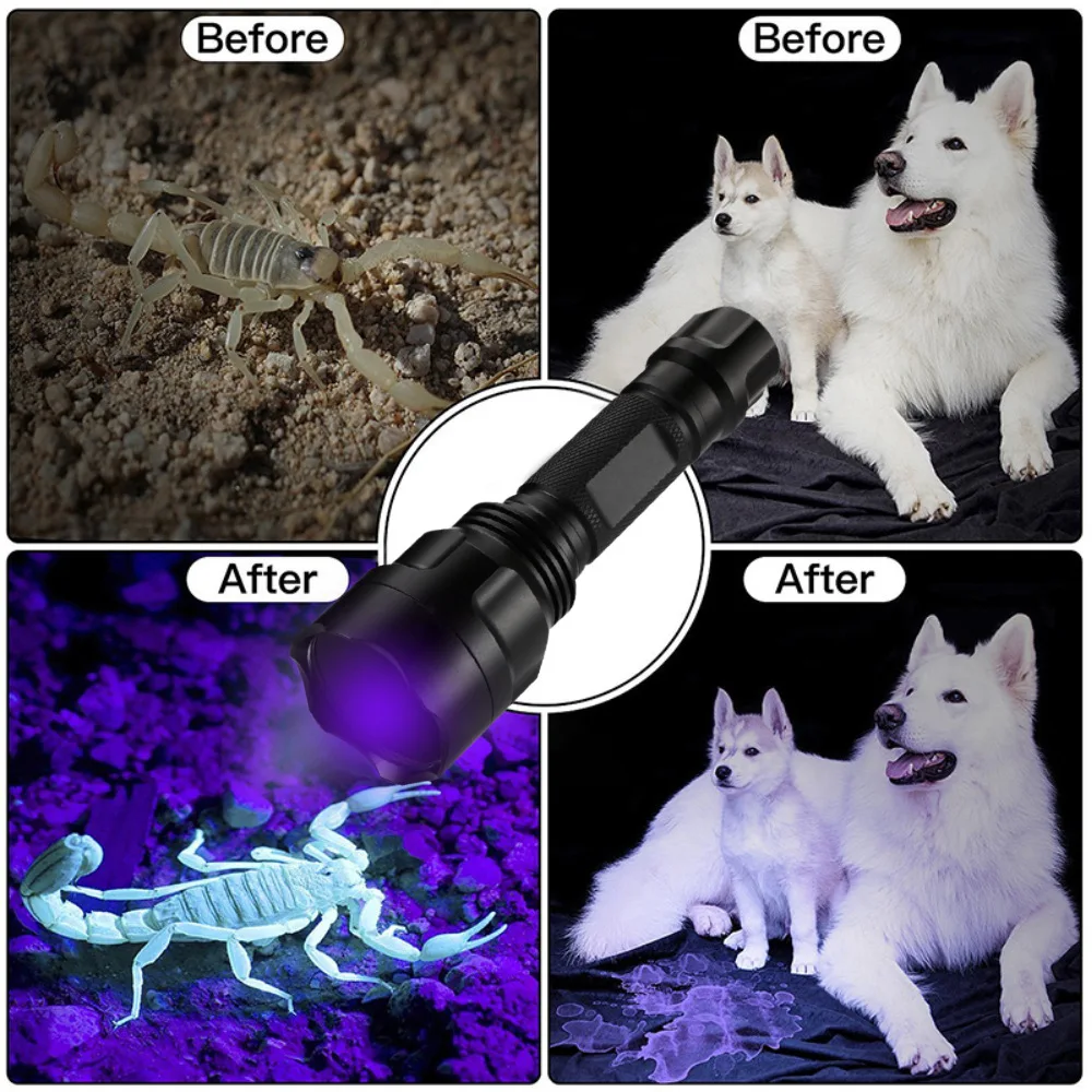 Super Bright Aluminum Alloy Zoomable LED Flashlight Black Light UV IP65 Hotel Pet Urine Detection Resin Curing Scorpion Hunting