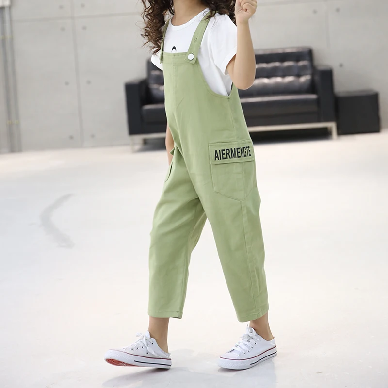 
2021 New Lovely Casual Baby Girls Toddler Adjustable Loose Overalls Green and Yellow Suspenders Trousers with Big Pockets Pants 