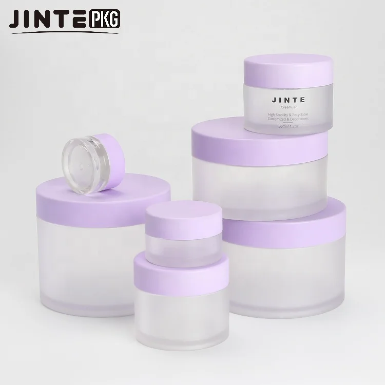 Wholesale Sweet Packaging Container 5g 10g 15g 30g 50g Frosted Jar 1oz with Matte Purple lids for Lip Scrub Acrylic Powder