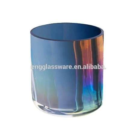 Iridescent Colorful Empty  Cylinder Glass Candle Jars Wholesale for Christmas Decoration