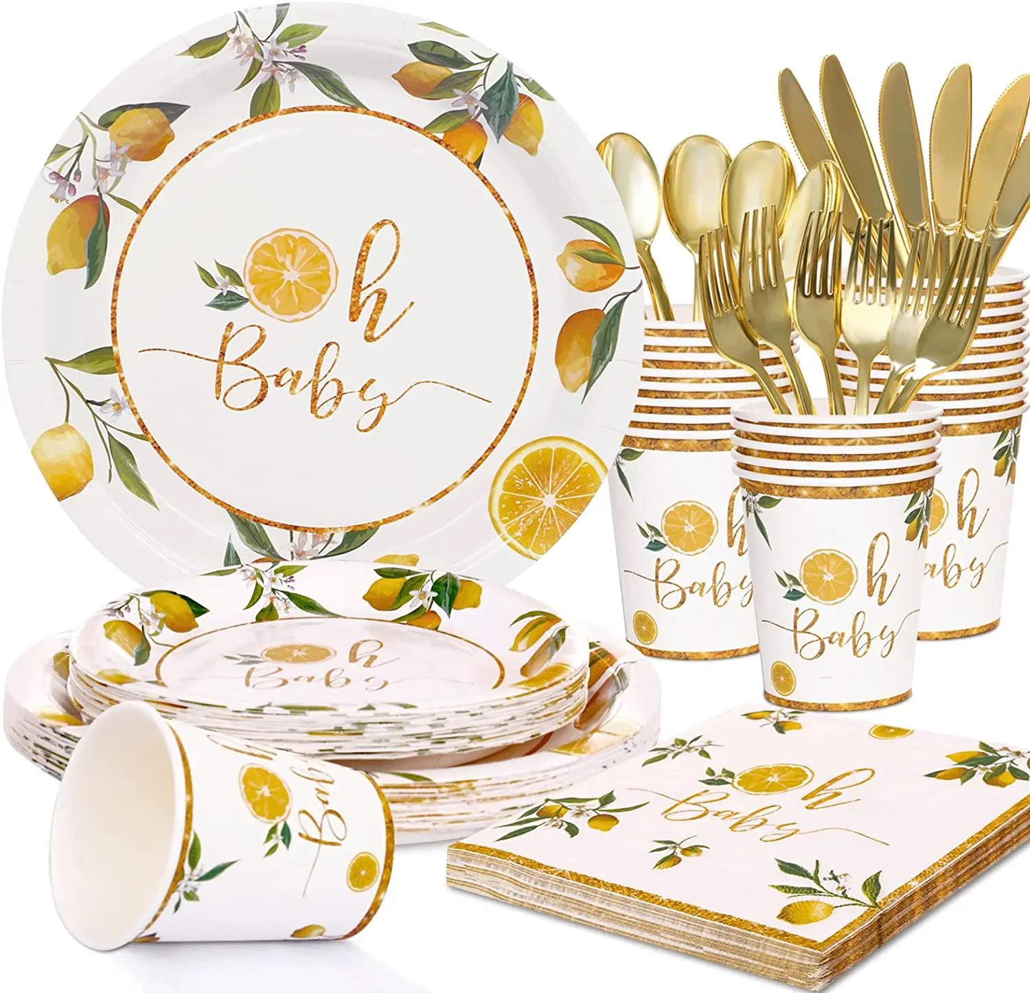175 Pcs Oh Baby Shower Plates and Napkins Set Decorations for 25 Guests Gender Oh Baby Paper Plates Kits