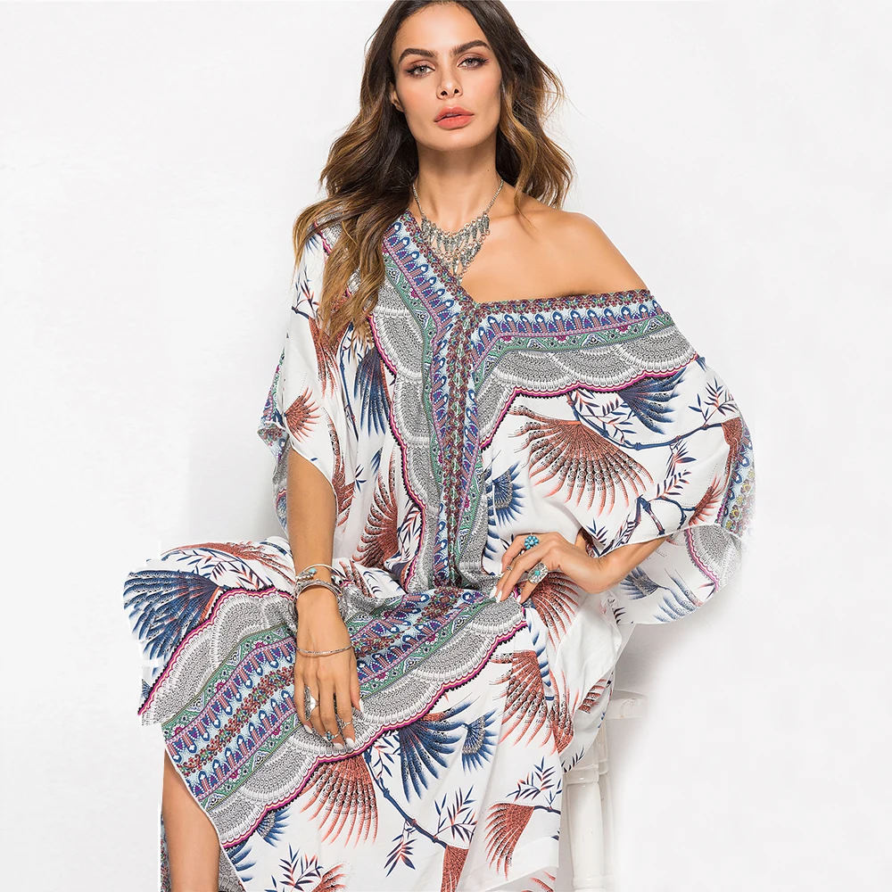 
2021New Summer Beach Fashion Sexy South American Print Plus Size Casual Dress 