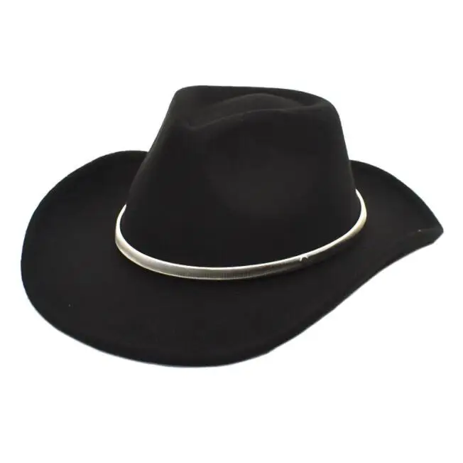 RTS Men Unisex Wide Brim Plain Color Women Imitate Wool Fedora High Quality Metal Chain Band Panama Fedora Felt Hat