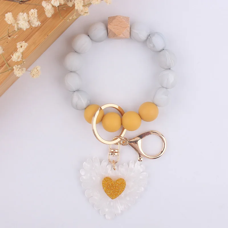 Portable Silicone Key Chain Wristlet Yellow House Car Keychain Beaded Key Ring Bracelet for Women Men Key Chain Holder