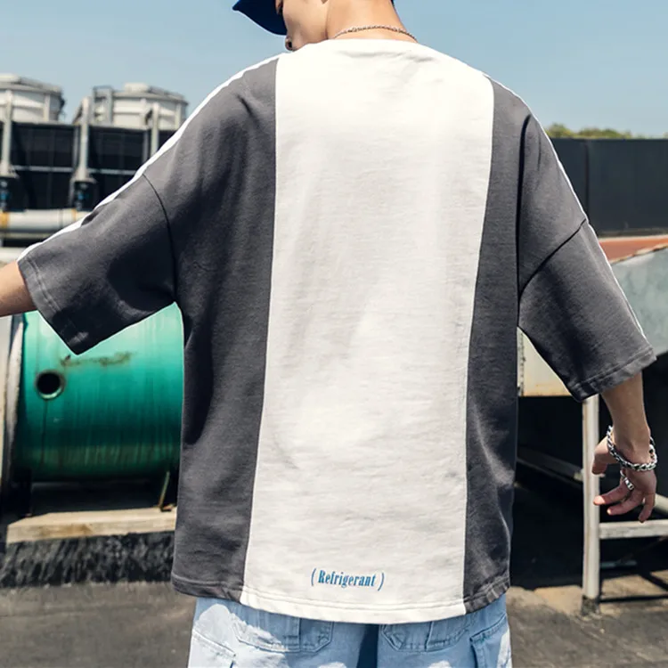 
Custom Letter Embroidered Mens Vintage T-Shirts Oem HIgh QUality Colorblock Hot Basic T-Shirt 