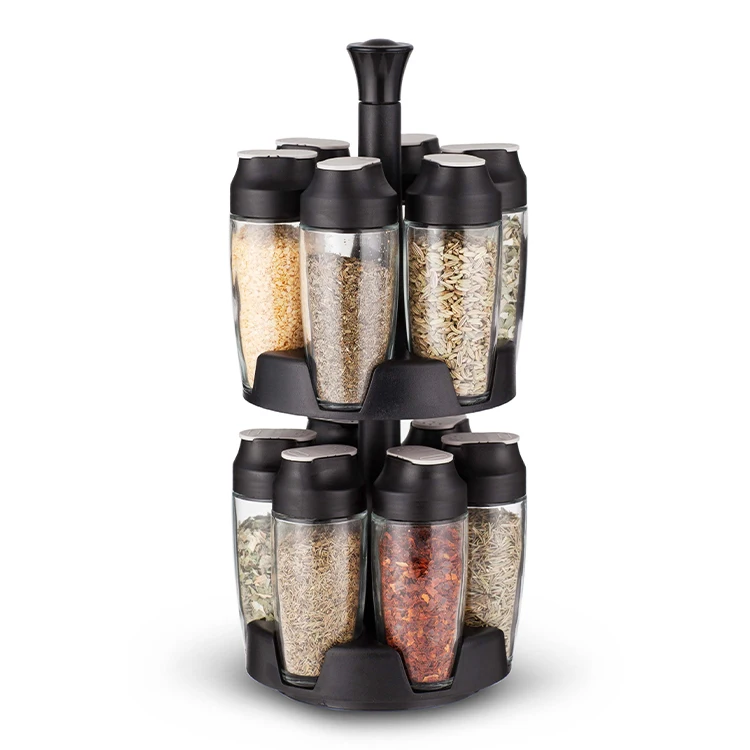 wholesale lazy susan rotating spice rack glass empty mini seasoning spice jar bottle with revolving rack