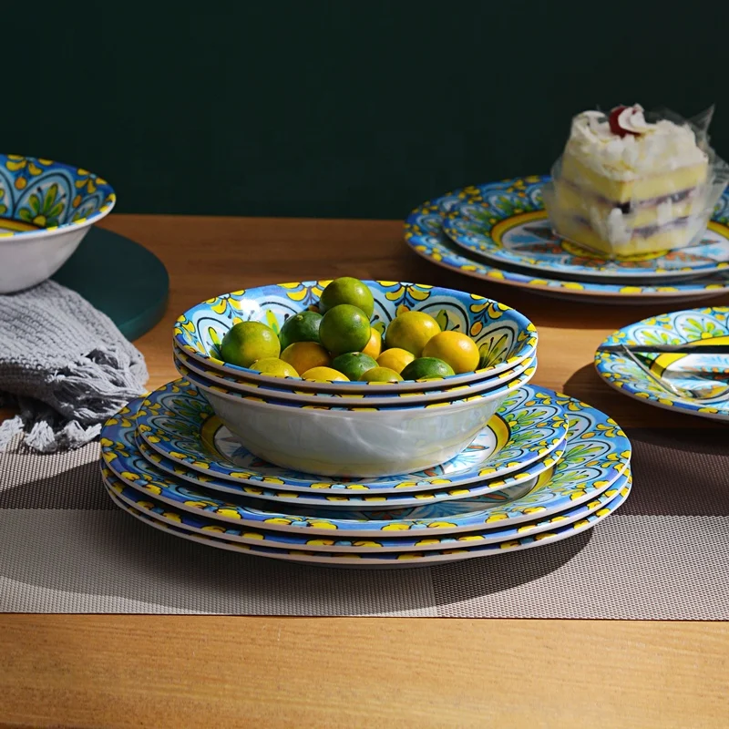 12 Pieces retro sunflower design for dining room melamine bowl melamine plate sets melamine dinnerware