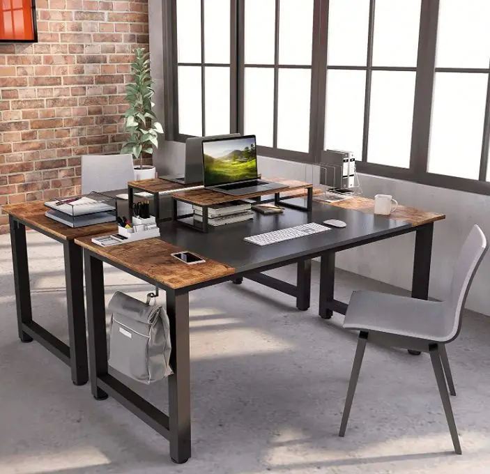 Modern Wood Desktop Home Computer Desk With Monitor Shelf Splicing Board