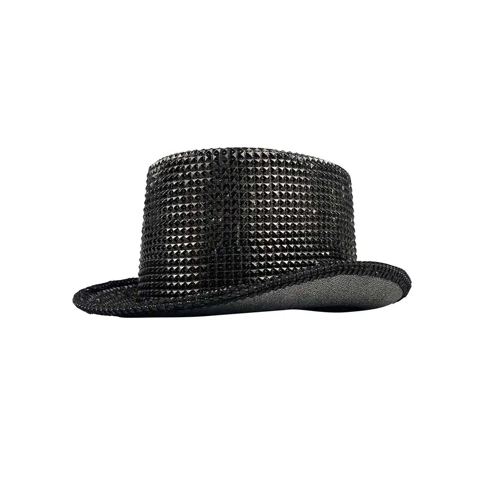 Shiny Black Rhinestone Bucket Hat for Adult Jazz Dance Hats Halloween Party Costume Accessory