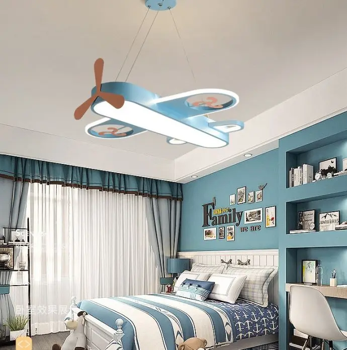 Nordic blue child princess lamp decoration animal fish fabric kids room boy fairy chandelier iron cartoon pendant light