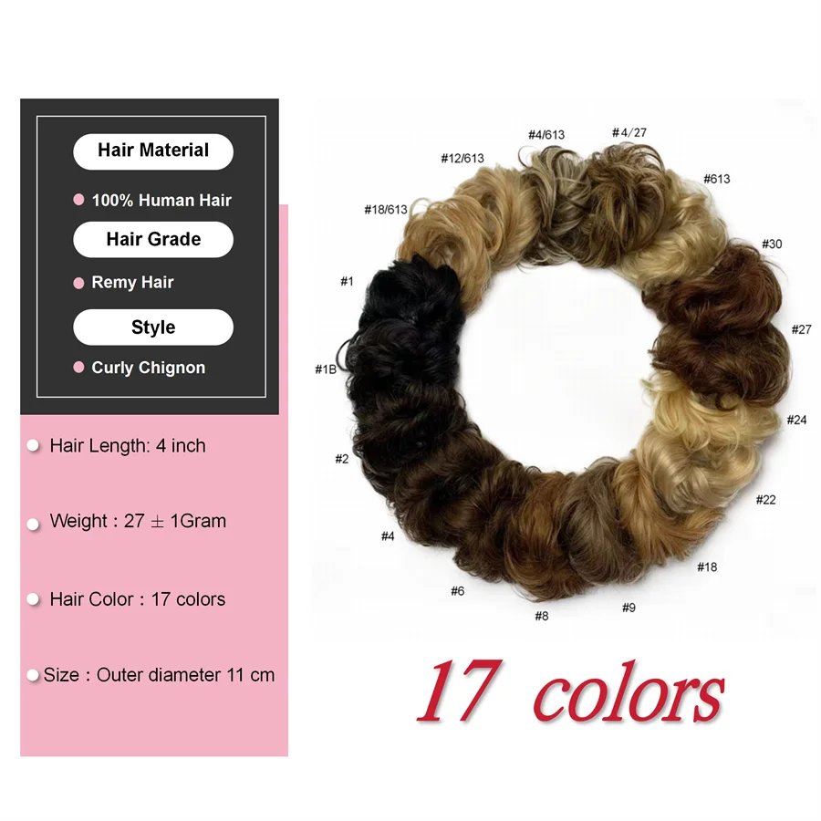 Hot Selling Human Hair Wrap Curly Scrunchie Messy Hair Bun Extensions Chignon Hair For Women