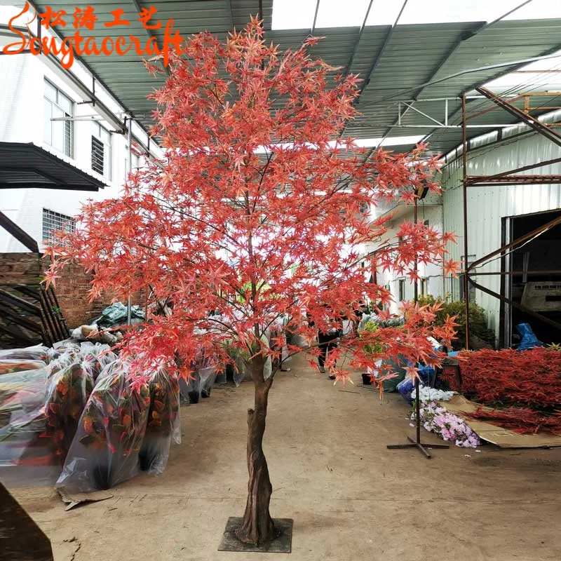 Outdoor large custom simulation red maple tree decoration, indoor and outdoor plants artificial, multi-color