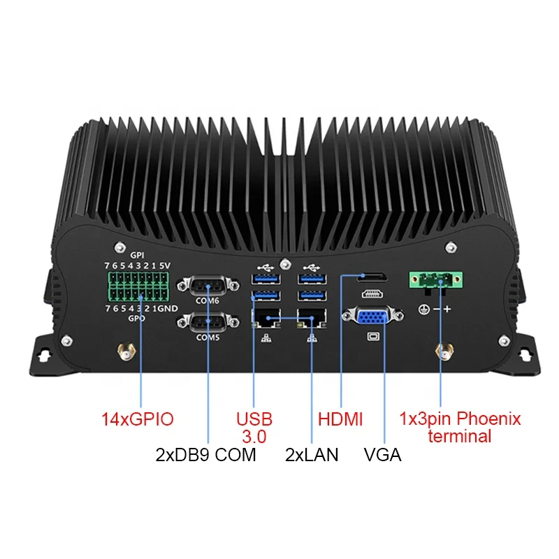 Industrial Mini Computer I7 10510U Dual LAN 6 RS232/422/485 4K GPIO PS/2 VGA HD Fanless Desktop PC