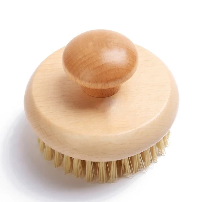 Hot sale beech round short handle soft hair  sisal boar bristle nylon wooden pet bath brush for cleaning