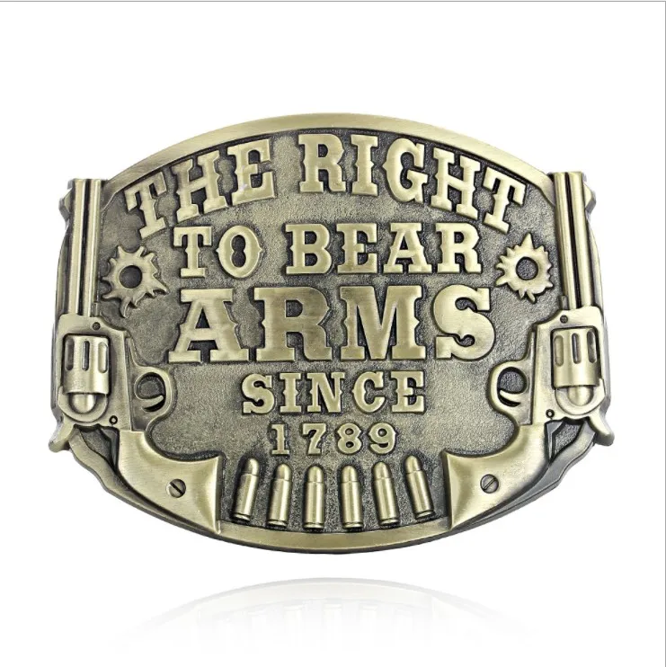 Право на ношение с тех пор, как 1789 Пистолет античная латунь олова английские слова, слово, Овальный 1,5 дюйма 38 мм ковбойские пряжки ремня